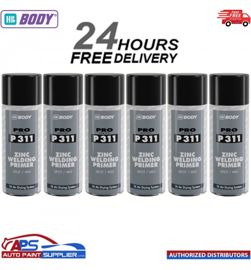 6 X HB BODY P311 ZINC WELD THROUGH PRIMER AEROSOL 400ML - BLACK